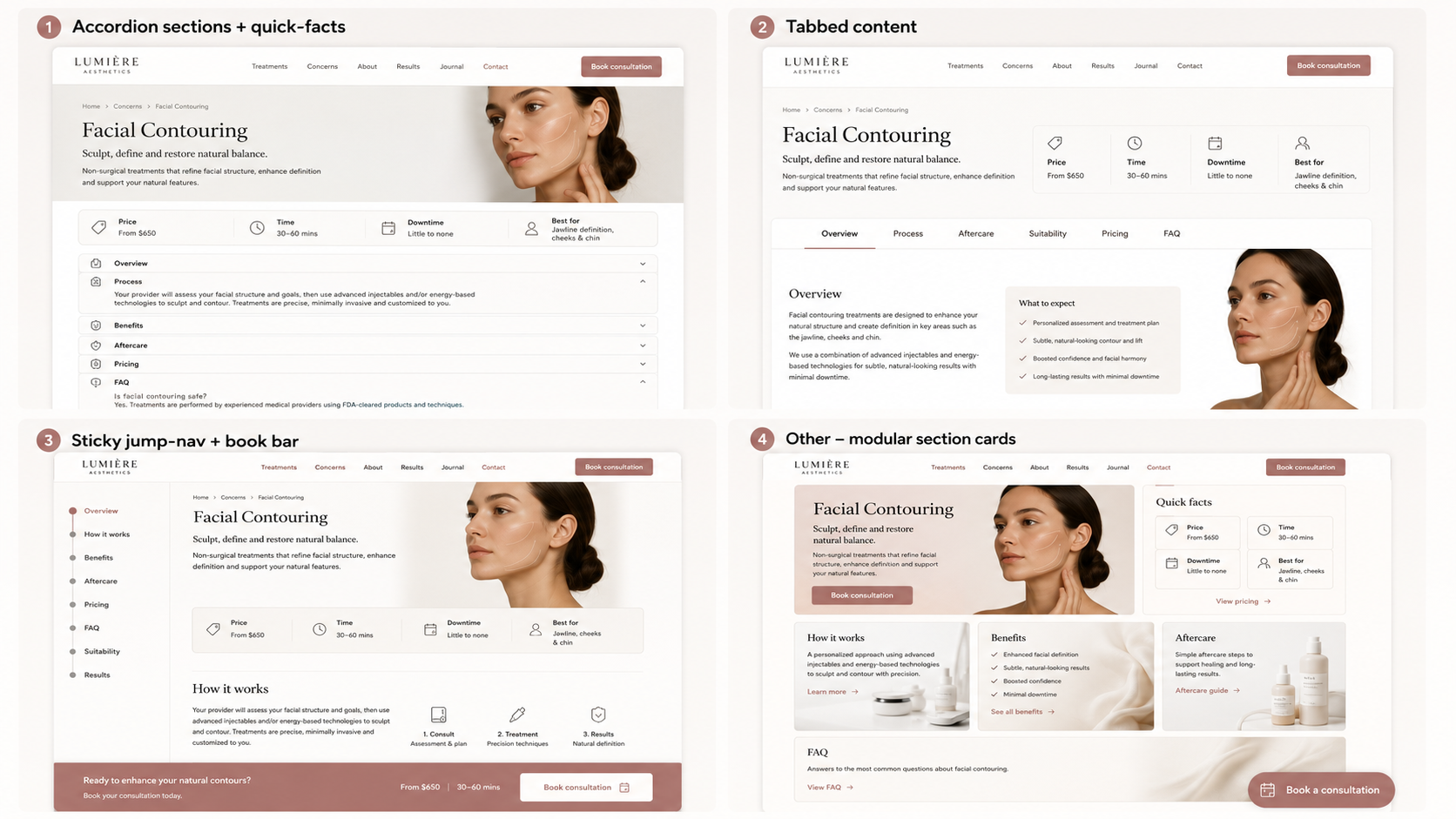 Four layout options for long pages